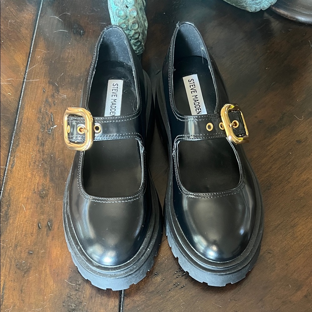 Steve Madden Lyndon Loafer Black Chunky Mary Jane Shoes 7 or 6.5
